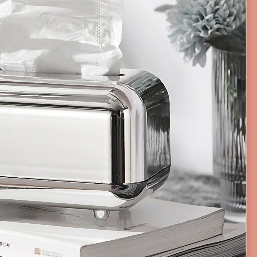 Tissue Storage Box Electroplated Magnetic Retro Built in Spring Facial Tissue Dispenser Box for Home Silver Grey