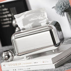 Tissue Storage Box Electroplated Magnetic Retro Built in Spring Facial Tissue Dispenser Box for Home Silver Grey