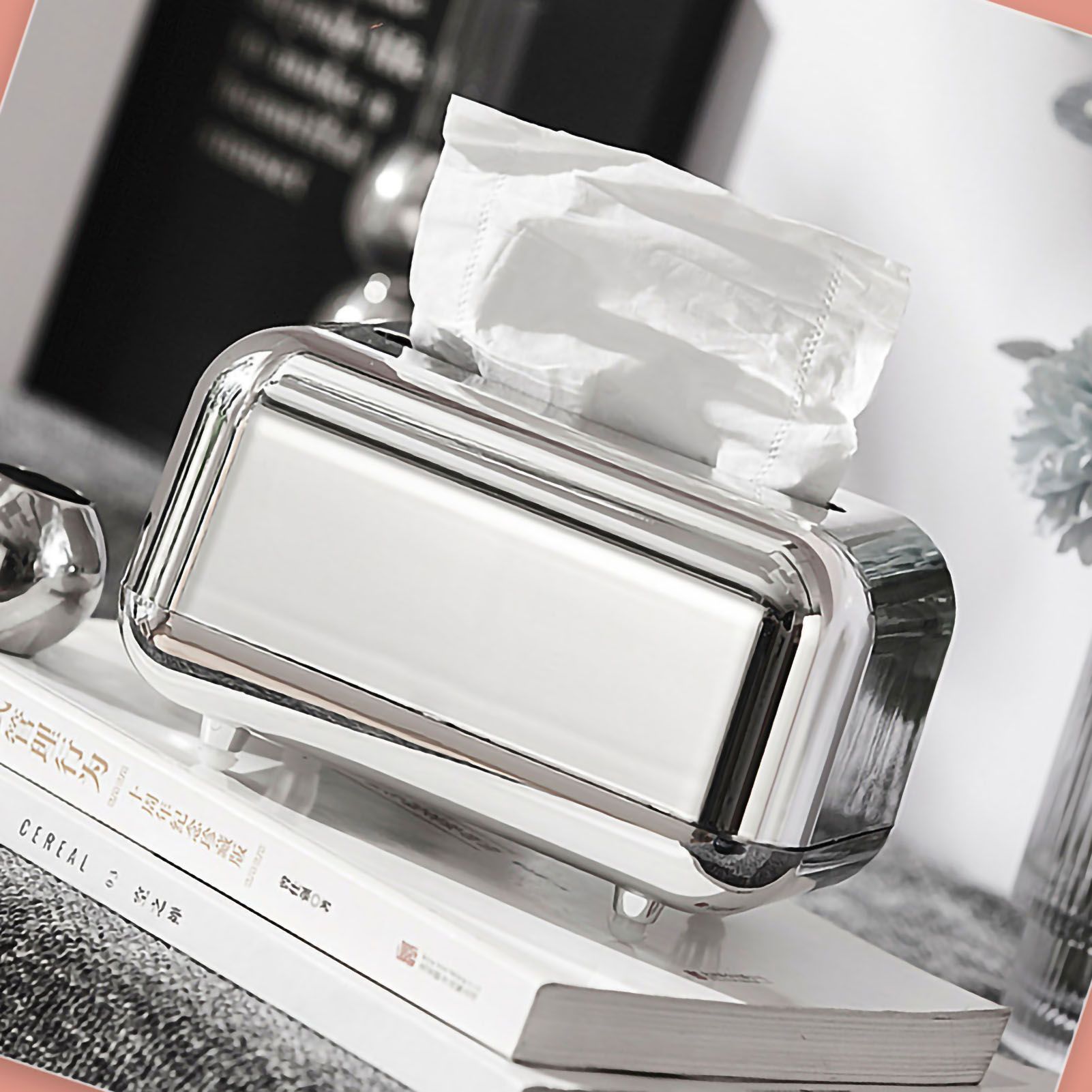 Tissue Storage Box Electroplated Magnetic Retro Built in Spring Facial Tissue Dispenser Box for Home Silver Grey