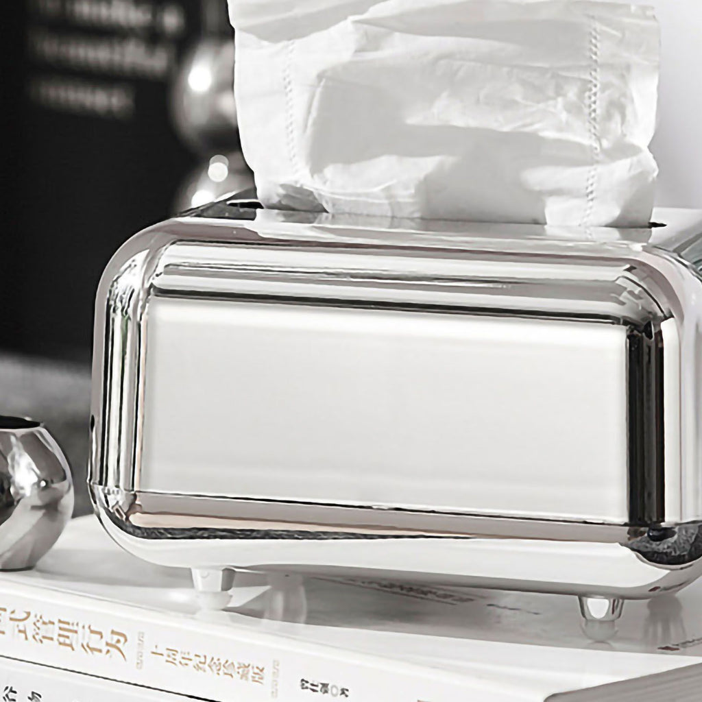 Tissue Storage Box Electroplated Magnetic Retro Built in Spring Facial Tissue Dispenser Box for Home Silver Grey