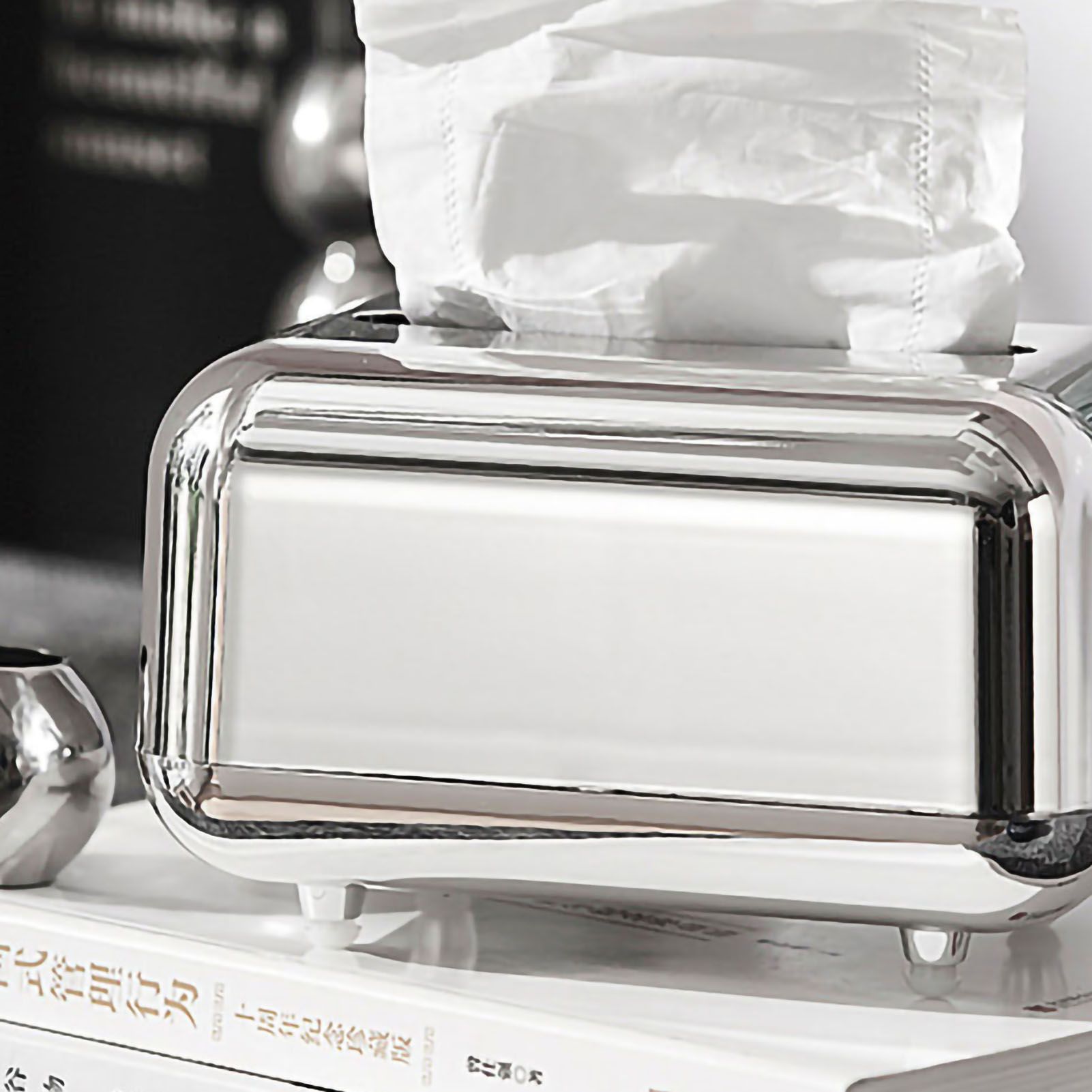 Tissue Storage Box Electroplated Magnetic Retro Built in Spring Facial Tissue Dispenser Box for Home Silver Grey