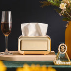 Tissue Storage Box Electroplated Magnetic Retro Built in Spring Facial Tissue Dispenser Box for Home Champagne Gold