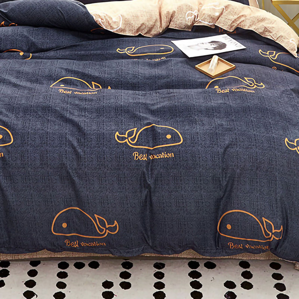Skin Friendly Quilt Cover Thickened Polyester Soft Brushed Duvet Cover Quilt Bedding for Dormitory Bedroom Whale 180x220cm