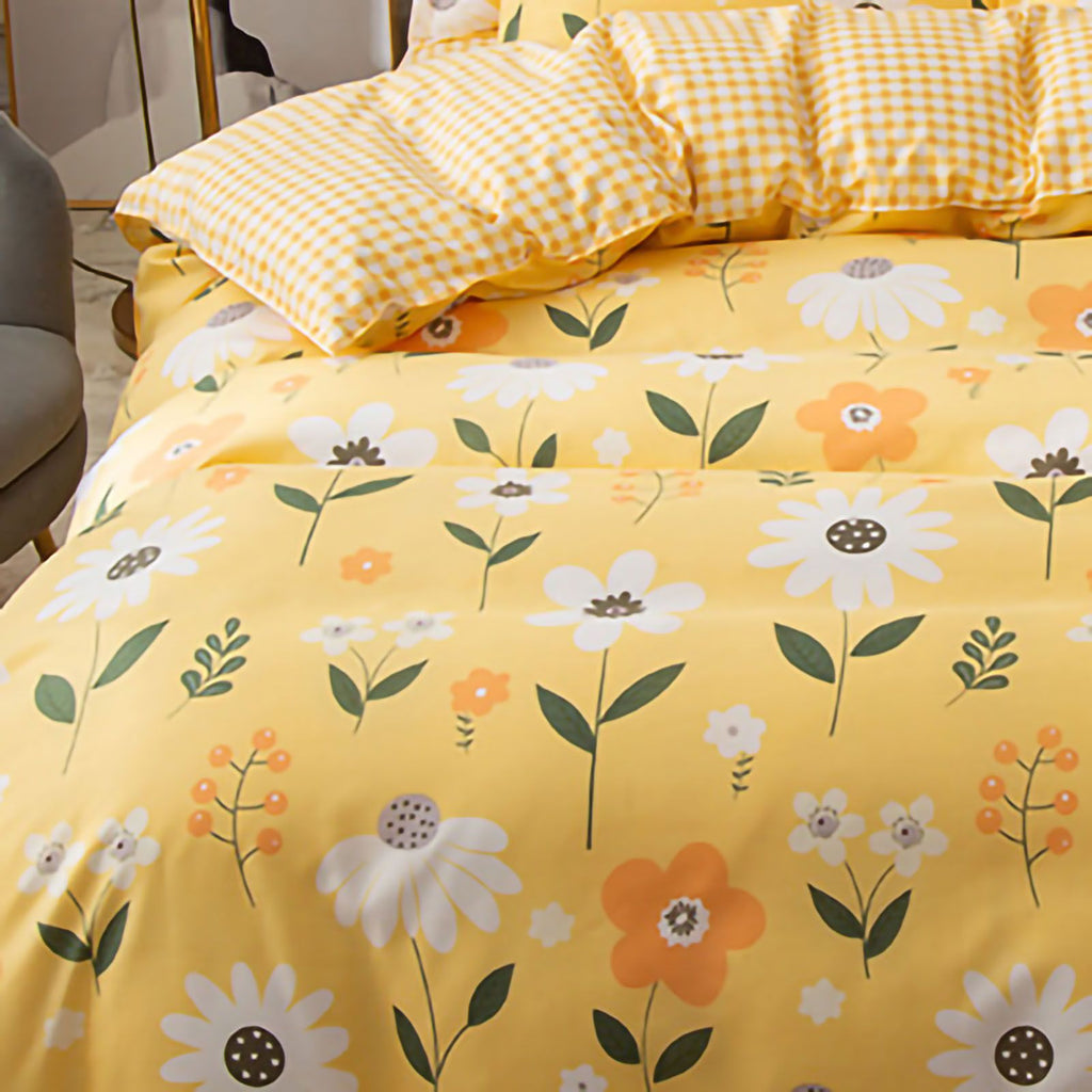 Skin Friendly Quilt Cover Thickened Polyester Soft Brushed Duvet Cover Quilt Bedding for Dormitory Bedroom Yellow Flowers 180x220cm