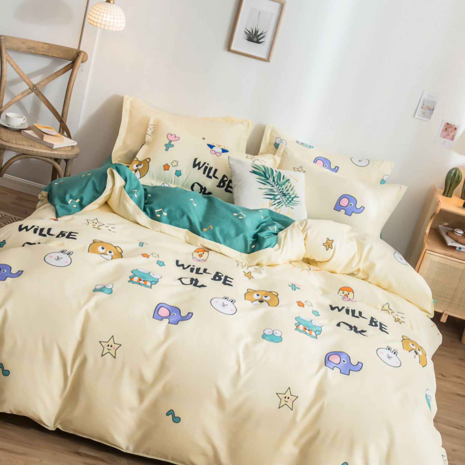 Skin Friendly Quilt Cover Thickened Polyester Soft Brushed Duvet Cover Quilt Bedding for Dormitory Bedroom Animal 180x220cm