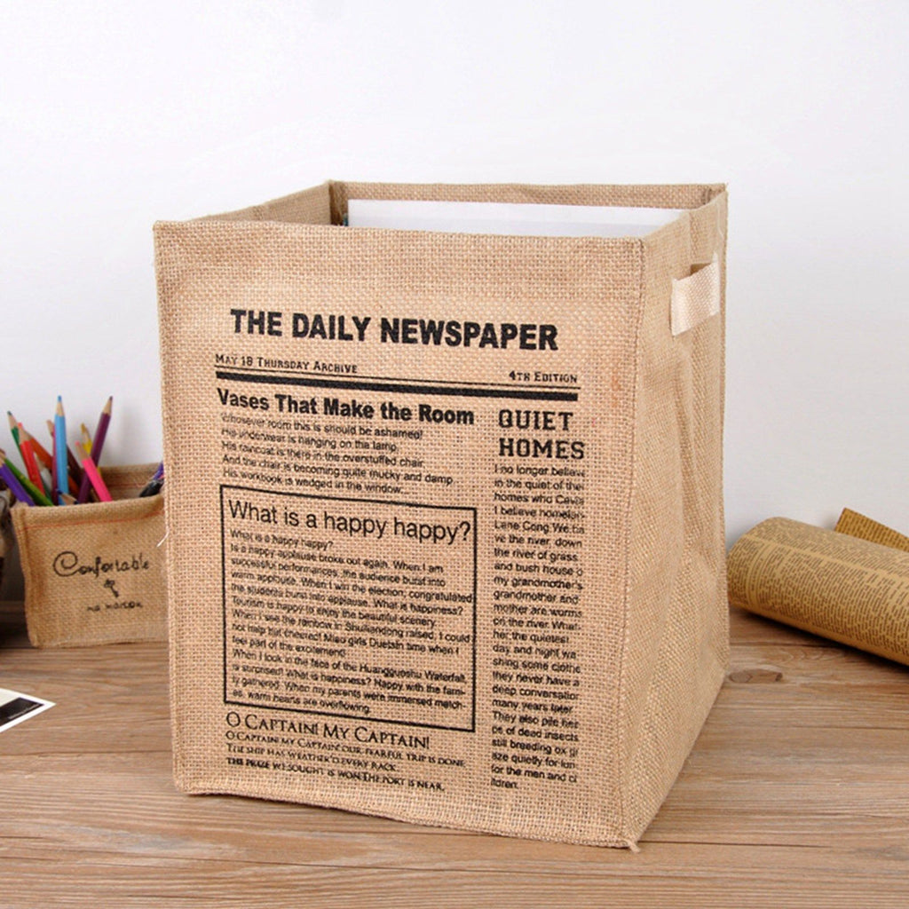 Jute Storage Box Foldable Waterproof Film Easy Cleaning Mild Texture Storage Basket for Home Office TDN Pattern