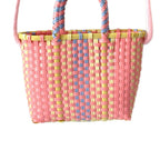 Woven Bag Colorful Plastic Strip Handle Small Cute Fashionable Square Bag for Summer Beach Light Pink