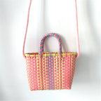 Woven Bag Colorful Plastic Strip Handle Small Cute Fashionable Square Bag for Summer Beach Light Pink