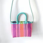 Woven Bag Colorful Plastic Strip Handle Small Cute Fashionable Square Bag for Summer Beach Green And Rose Red