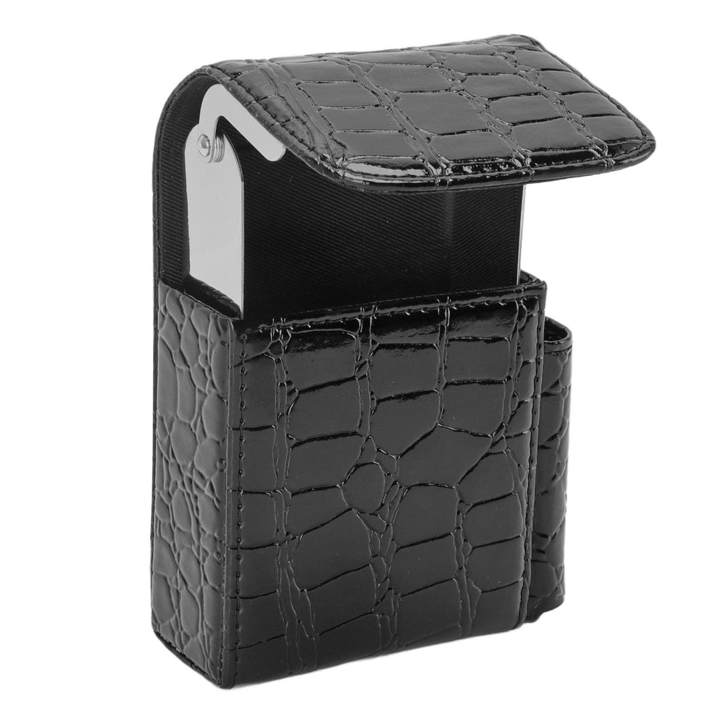 PU Leather Cigarette Box Multifunctional 20 Cigarettes Capacity Portable Card Case for Daily Home Black