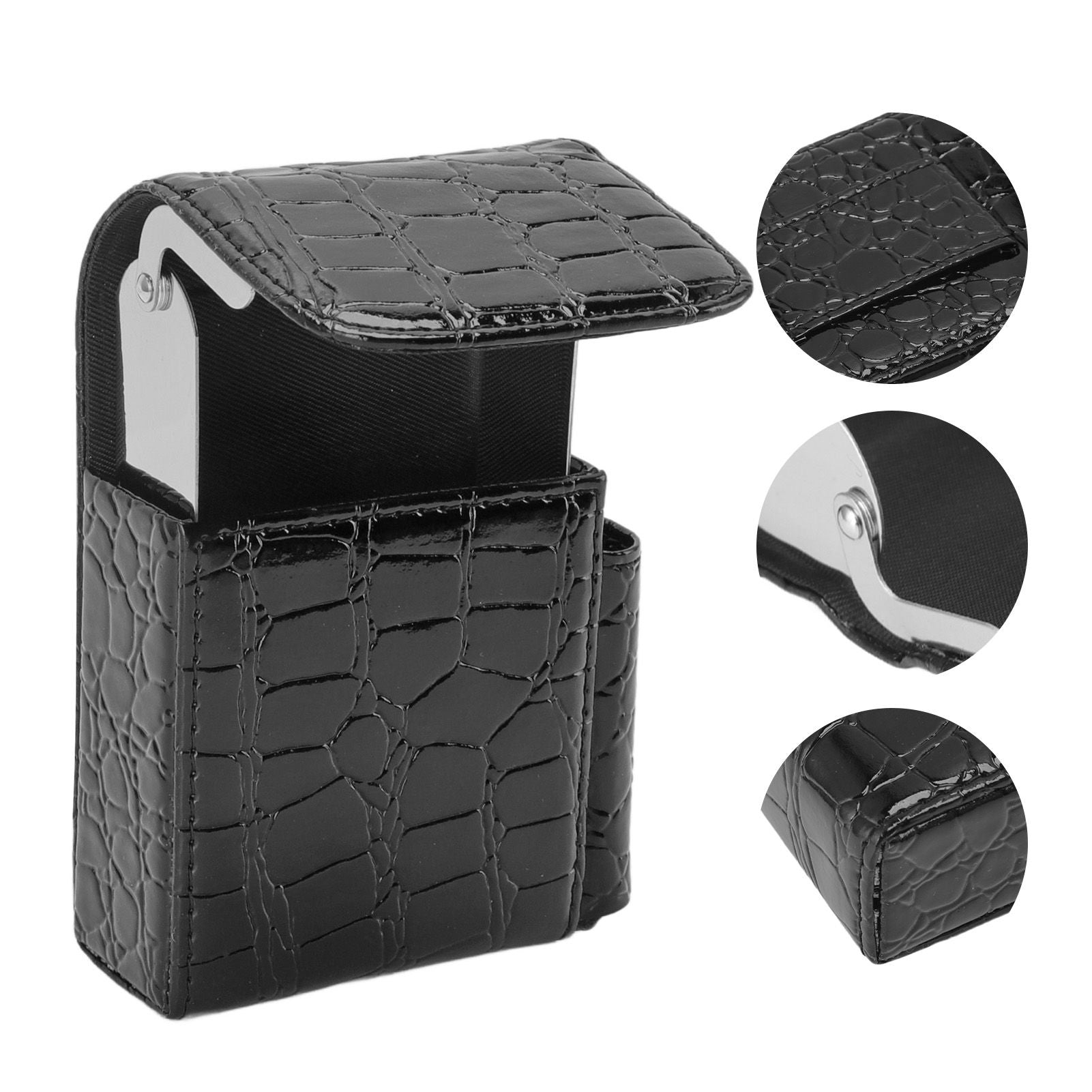 PU Leather Cigarette Box Multifunctional 20 Cigarettes Capacity Portable Card Case for Daily Home Black