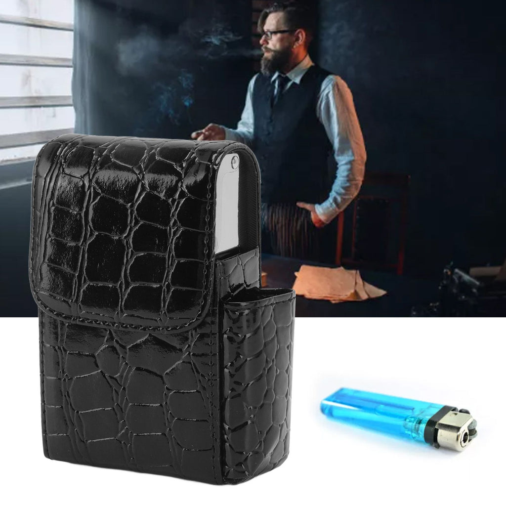 PU Leather Cigarette Box Multifunctional 20 Cigarettes Capacity Portable Card Case for Daily Home Black