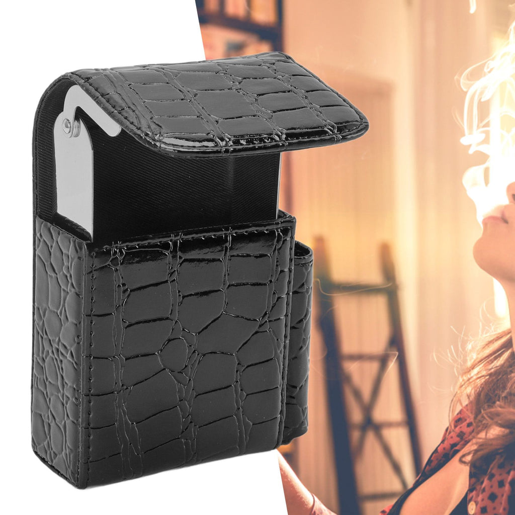 PU Leather Cigarette Box Multifunctional 20 Cigarettes Capacity Portable Card Case for Daily Home Black