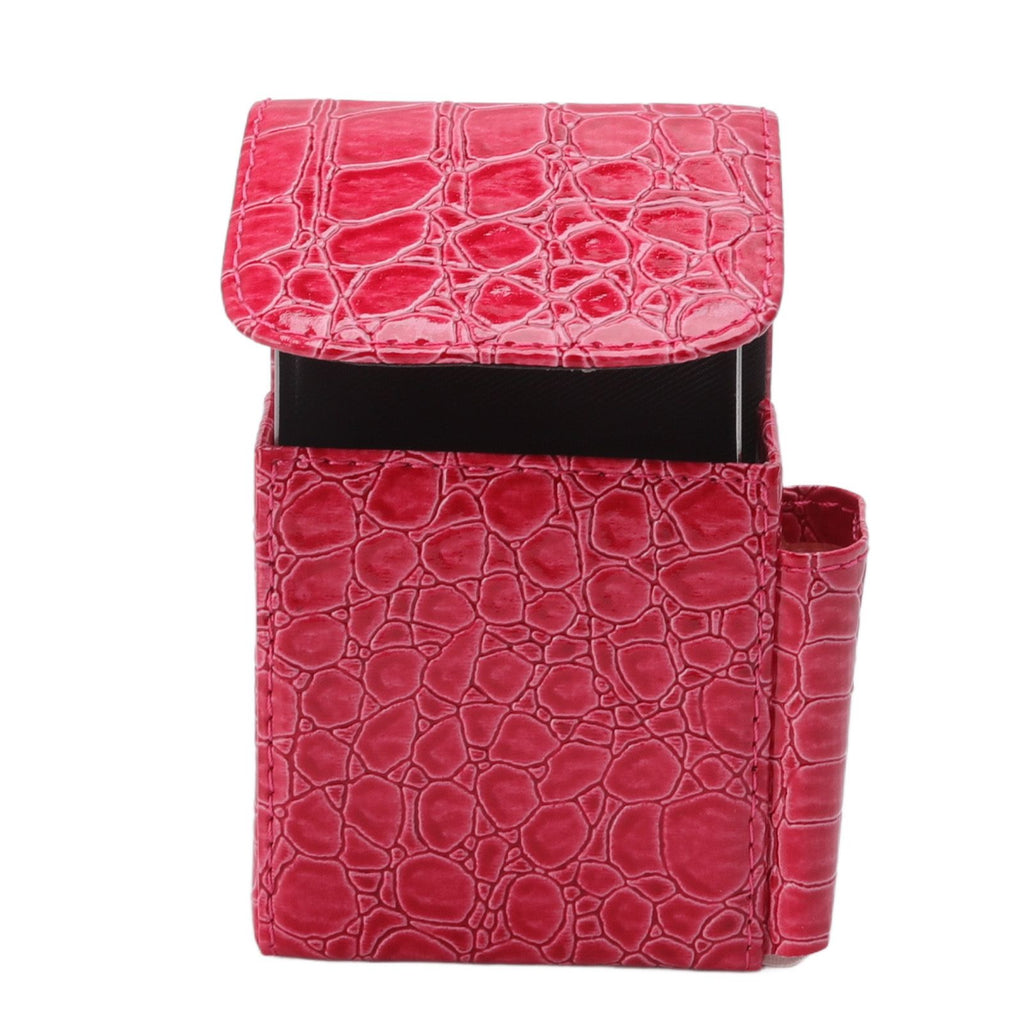 PU Leather Cigarette Box Multifunctional 20 Cigarettes Capacity Portable Card Case for Daily Home Rose Red