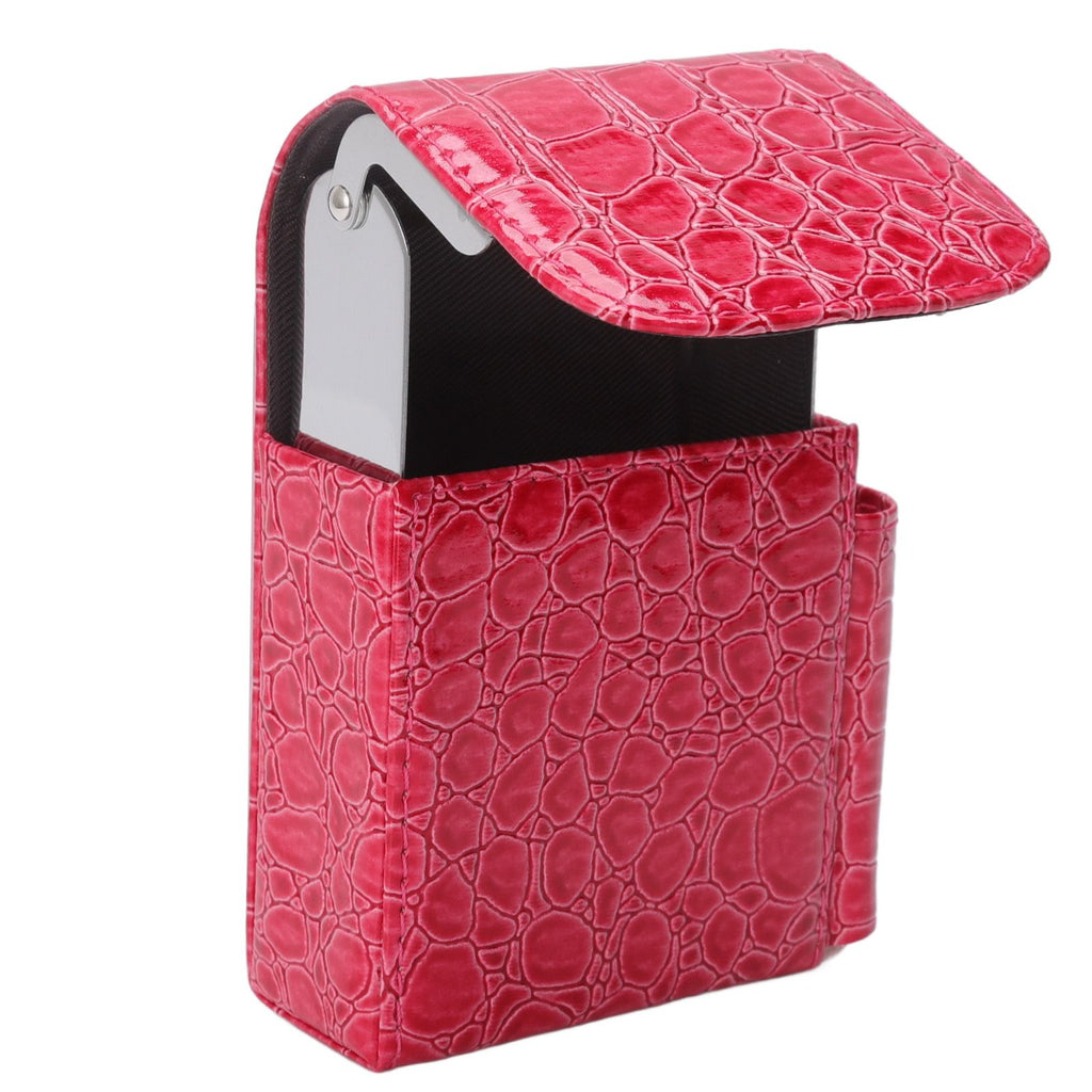 PU Leather Cigarette Box Multifunctional 20 Cigarettes Capacity Portable Card Case for Daily Home Rose Red