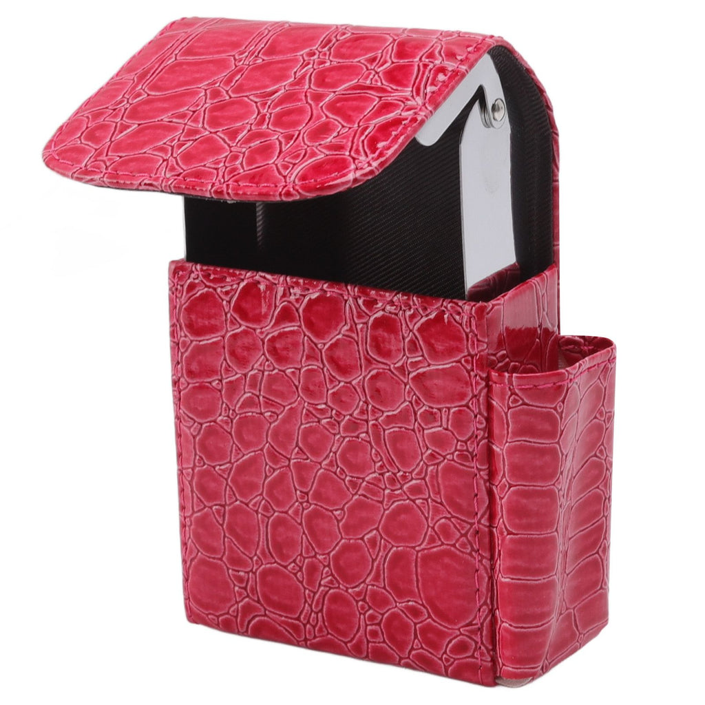 PU Leather Cigarette Box Multifunctional 20 Cigarettes Capacity Portable Card Case for Daily Home Rose Red