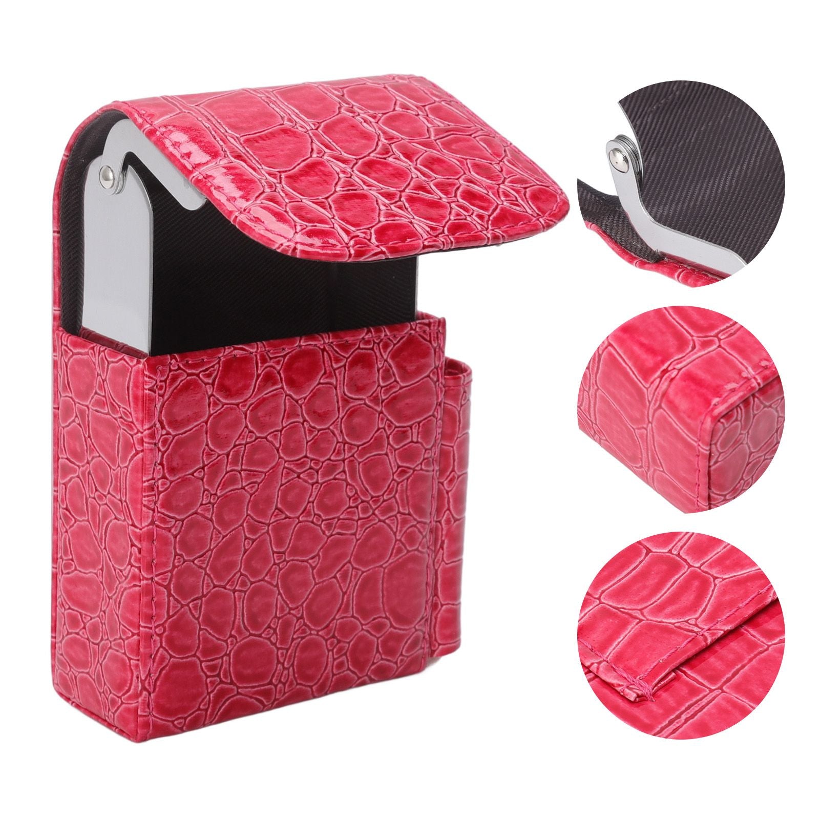 PU Leather Cigarette Box Multifunctional 20 Cigarettes Capacity Portable Card Case for Daily Home Rose Red