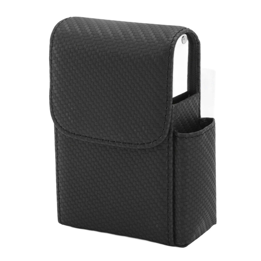 PU Leather Cigarette Box Woven Pattern Cigarette and Lighter Holder Multifunctional 20 Pieces Cigarette Case Black