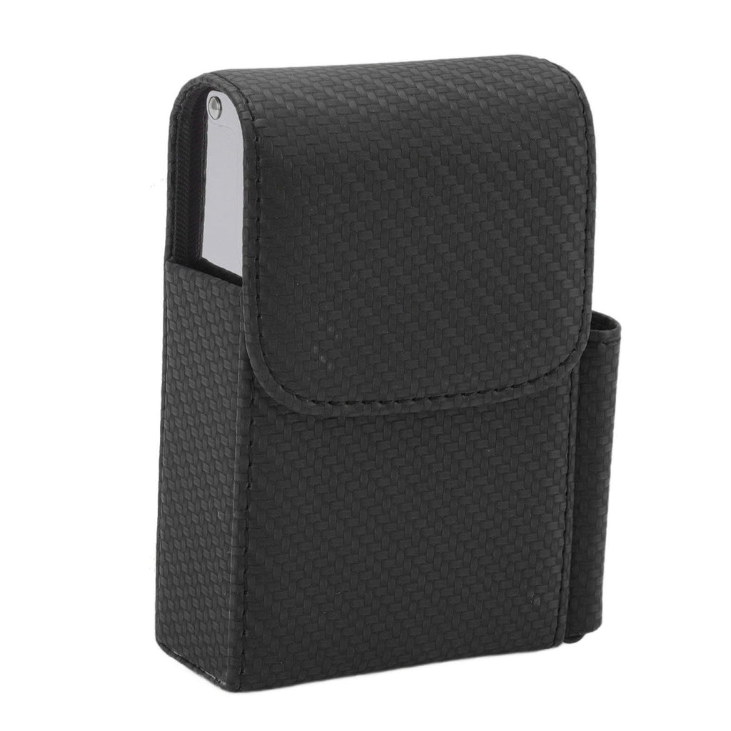 PU Leather Cigarette Box Woven Pattern Cigarette and Lighter Holder Multifunctional 20 Pieces Cigarette Case Black