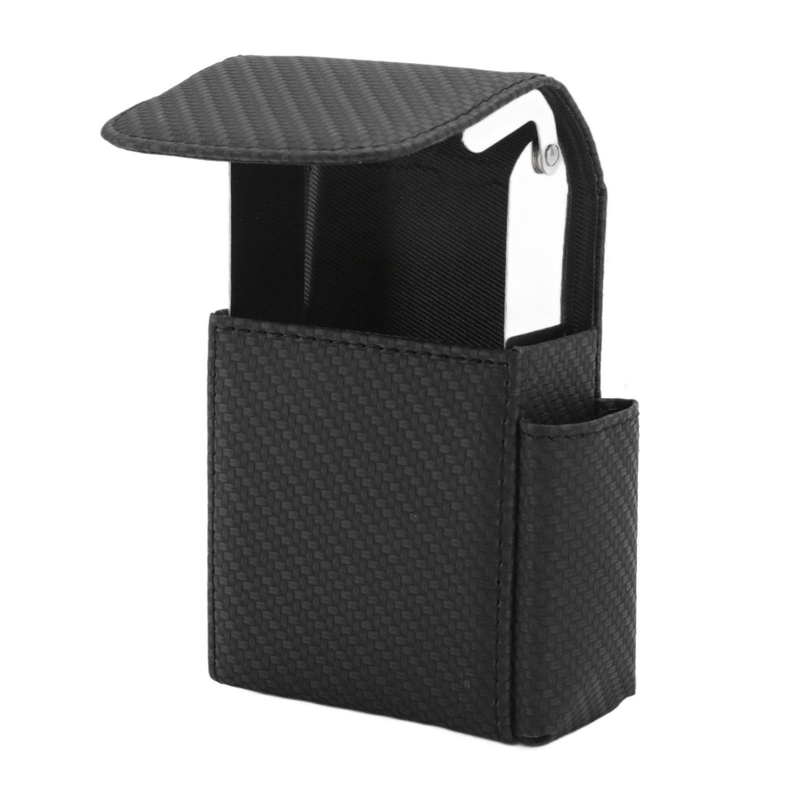 PU Leather Cigarette Box Woven Pattern Cigarette and Lighter Holder Multifunctional 20 Pieces Cigarette Case Black