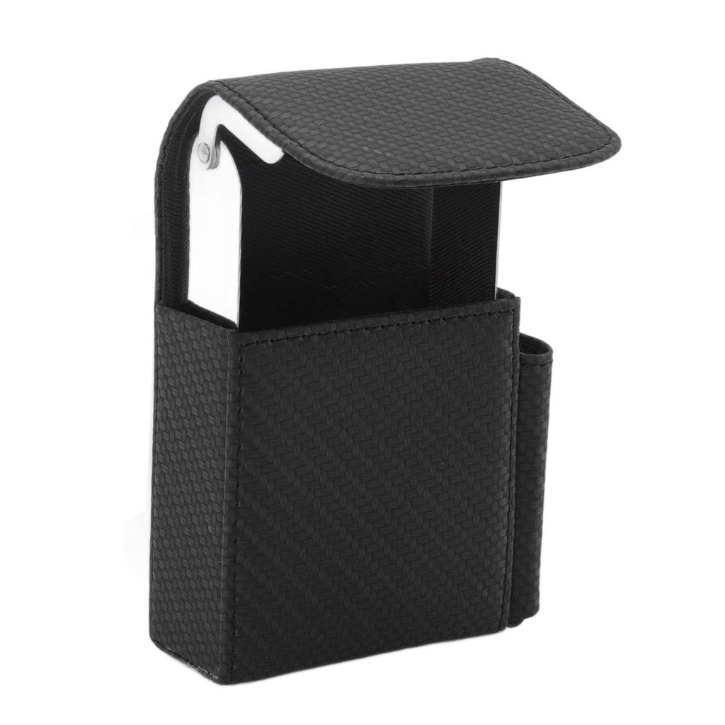PU Leather Cigarette Box Woven Pattern Cigarette and Lighter Holder Multifunctional 20 Pieces Cigarette Case Black
