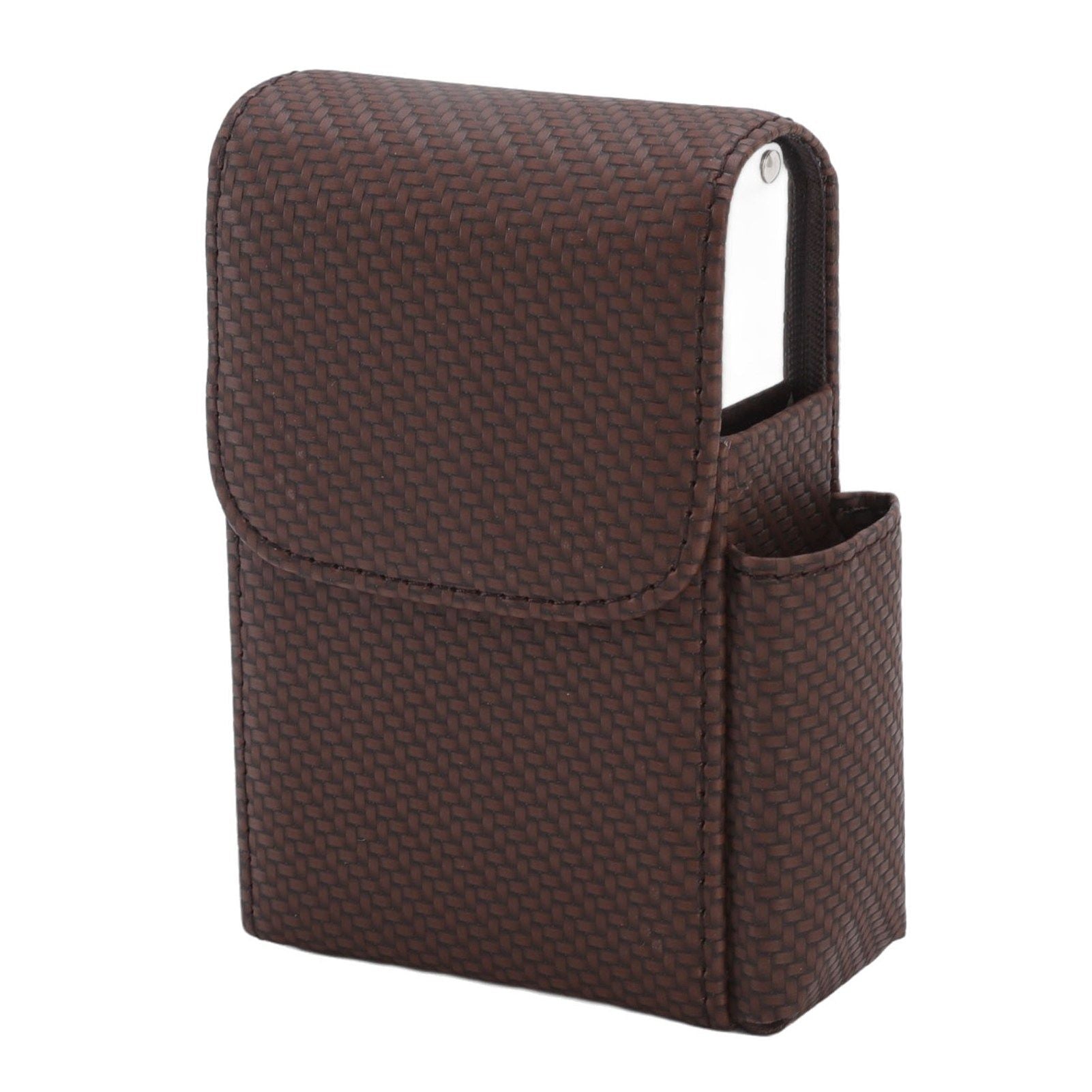 PU Leather Cigarette Box Woven Pattern Cigarette and Lighter Holder Multifunctional 20 Pieces Cigarette Case Brown