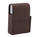 PU Leather Cigarette Box Woven Pattern Cigarette and Lighter Holder Multifunctional 20 Pieces Cigarette Case Brown