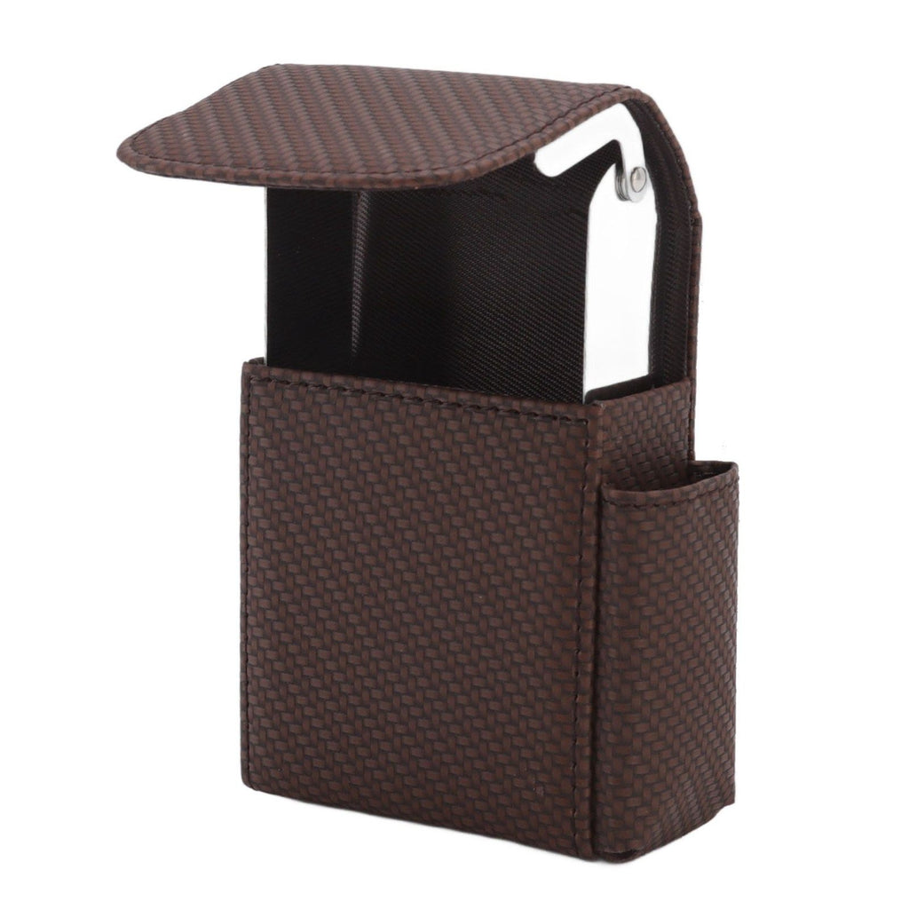 PU Leather Cigarette Box Woven Pattern Cigarette and Lighter Holder Multifunctional 20 Pieces Cigarette Case Brown