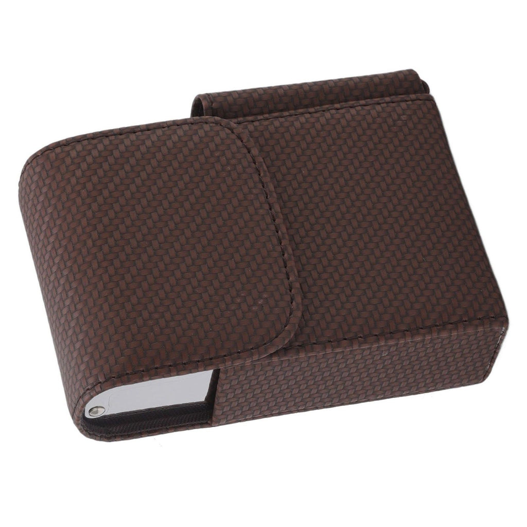 PU Leather Cigarette Box Woven Pattern Cigarette and Lighter Holder Multifunctional 20 Pieces Cigarette Case Brown