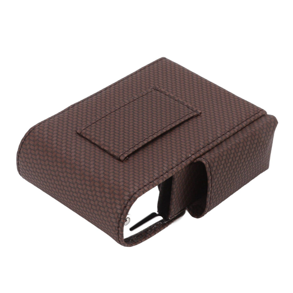 PU Leather Cigarette Box Woven Pattern Cigarette and Lighter Holder Multifunctional 20 Pieces Cigarette Case Brown