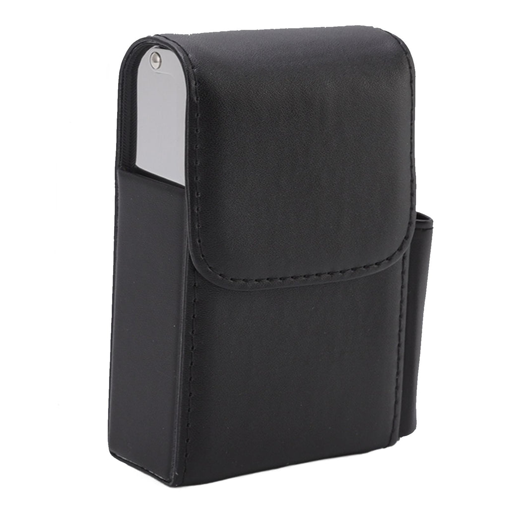PU Cigarette Case with Lighter Holder 20 Packs Cigarette Box Wallet Design for Men Smoke Tools Black