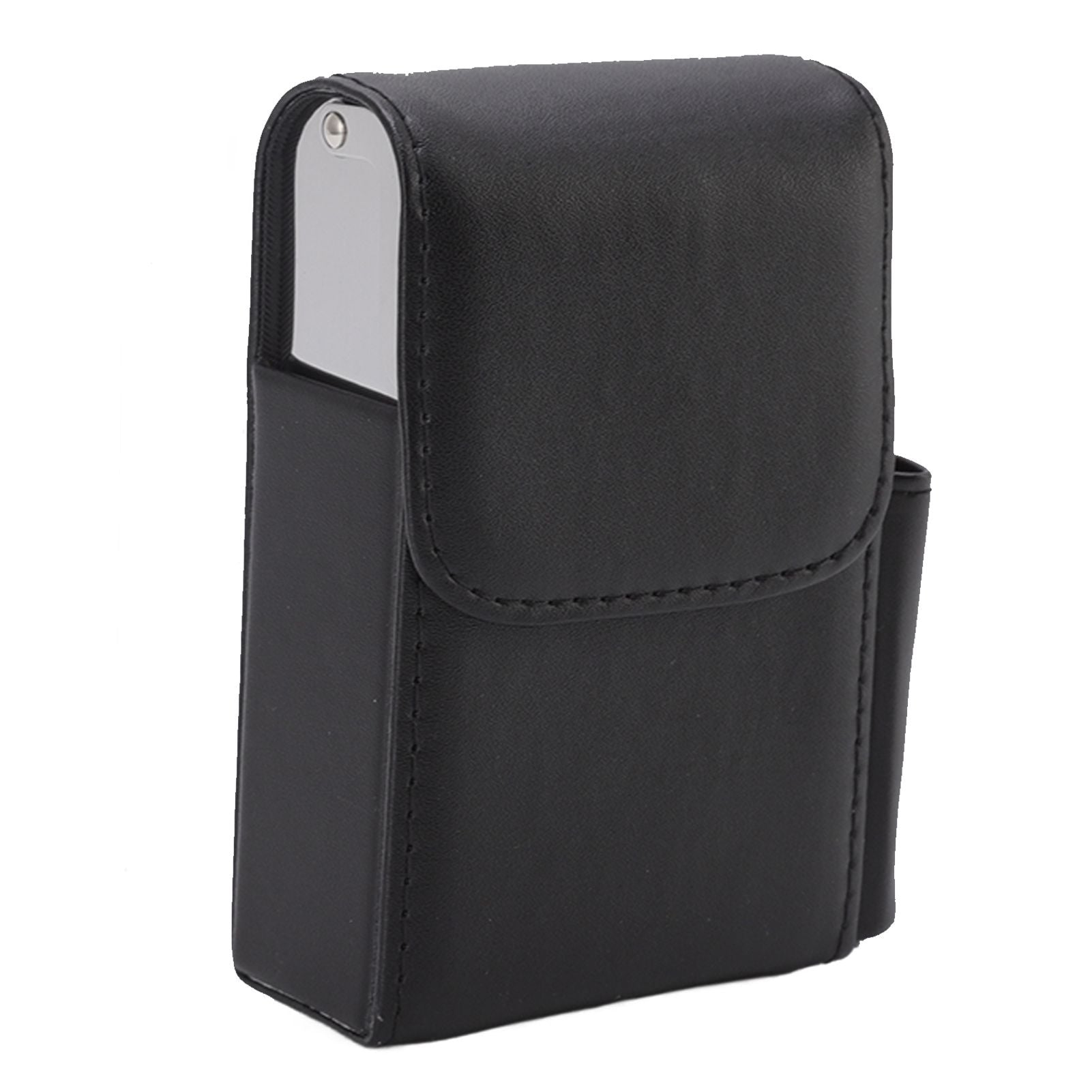 PU Cigarette Case with Lighter Holder 20 Packs Cigarette Box Wallet Design for Men Smoke Tools Black