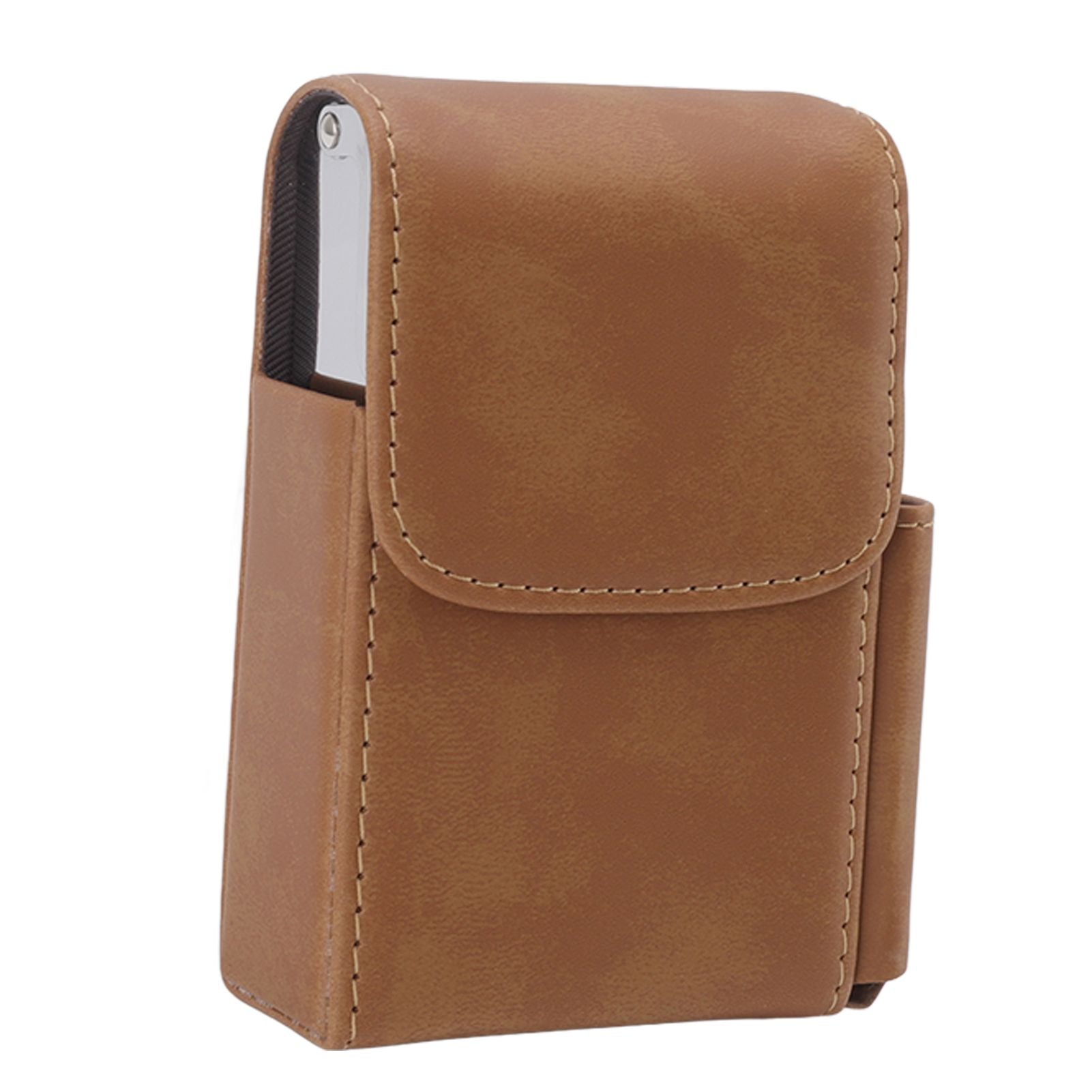PU Cigarette Case with Lighter Holder 20 Packs Cigarette Box Wallet Design for Men Smoke Tools Brown