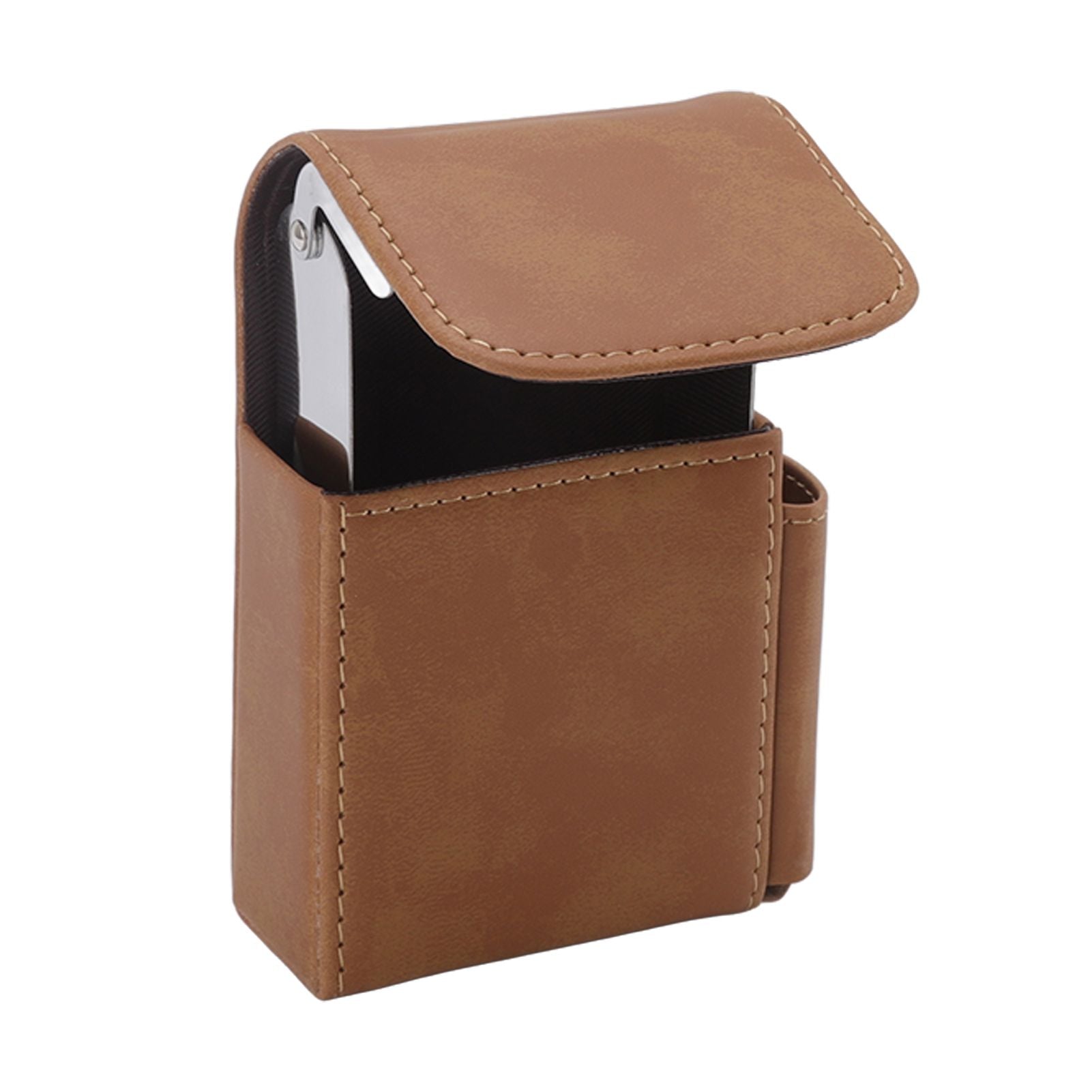 PU Cigarette Case with Lighter Holder 20 Packs Cigarette Box Wallet Design for Men Smoke Tools Brown