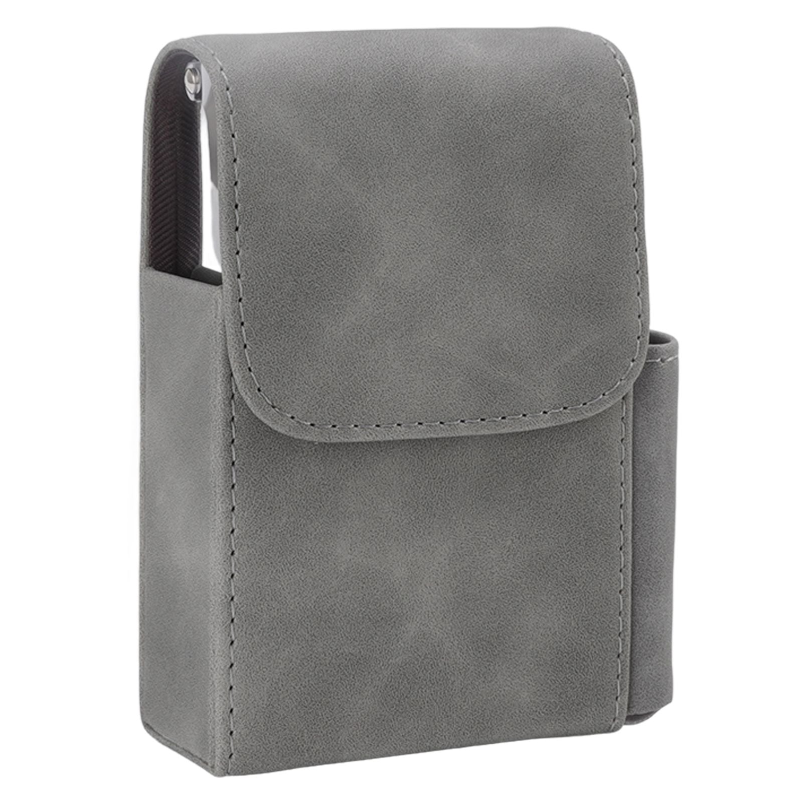PU Cigarette Case with Lighter Holder 20 Packs Cigarette Box Wallet Design for Men Smoke Tools Gray