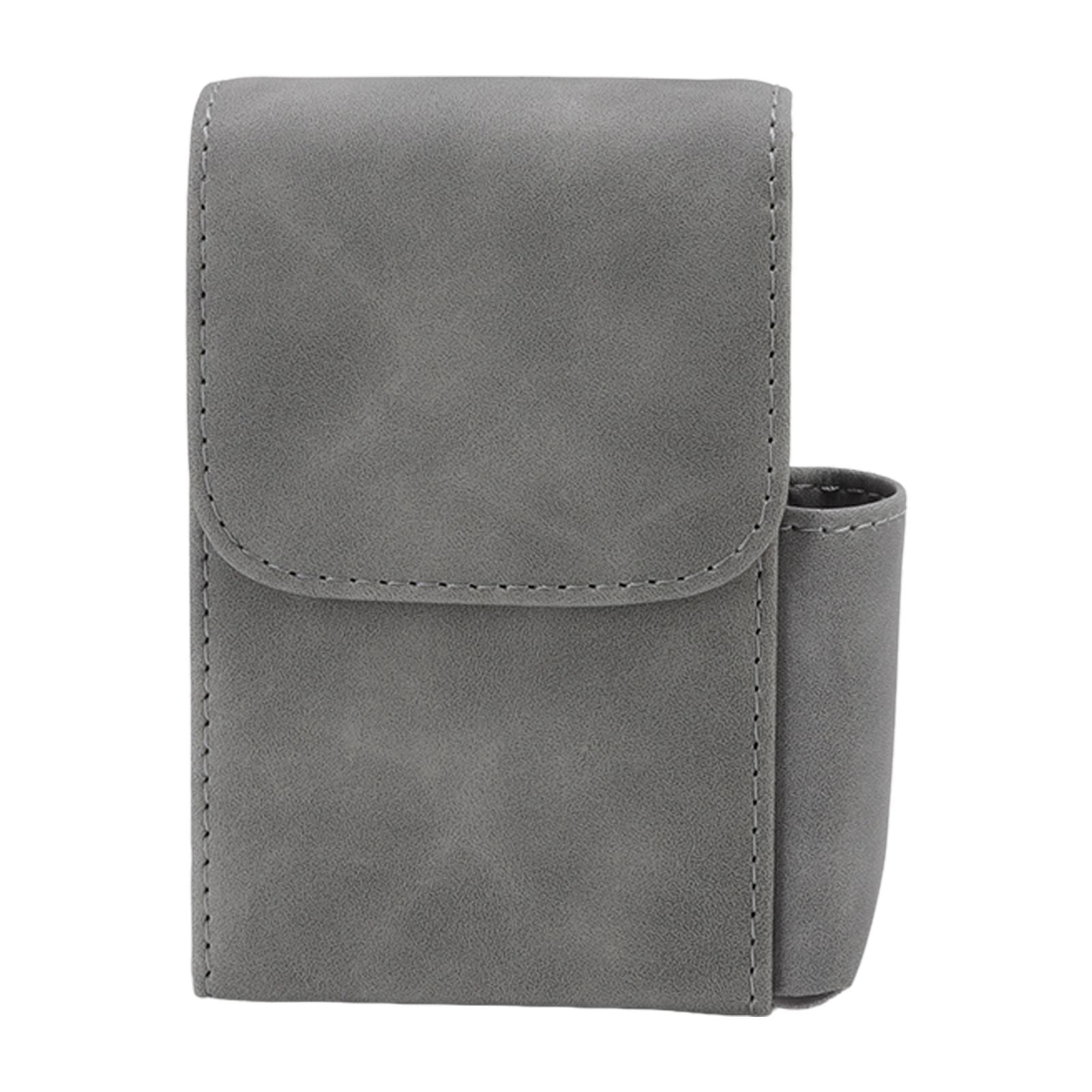 PU Cigarette Case with Lighter Holder 20 Packs Cigarette Box Wallet Design for Men Smoke Tools Gray