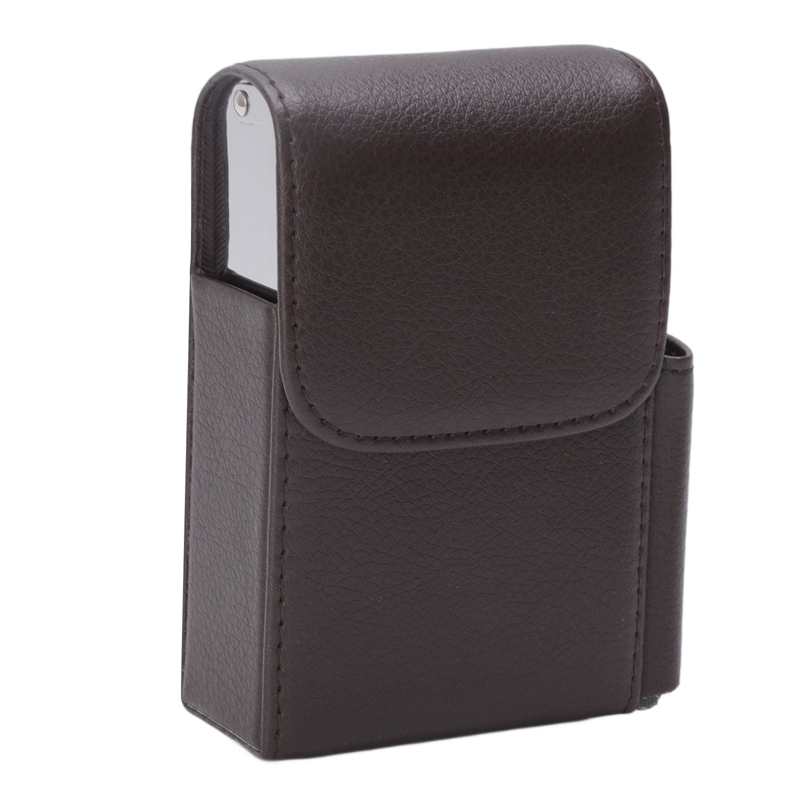 PU Leather Cigarette Box Anti Scratch Protective Storage Card Case with Lighter Holder Brown