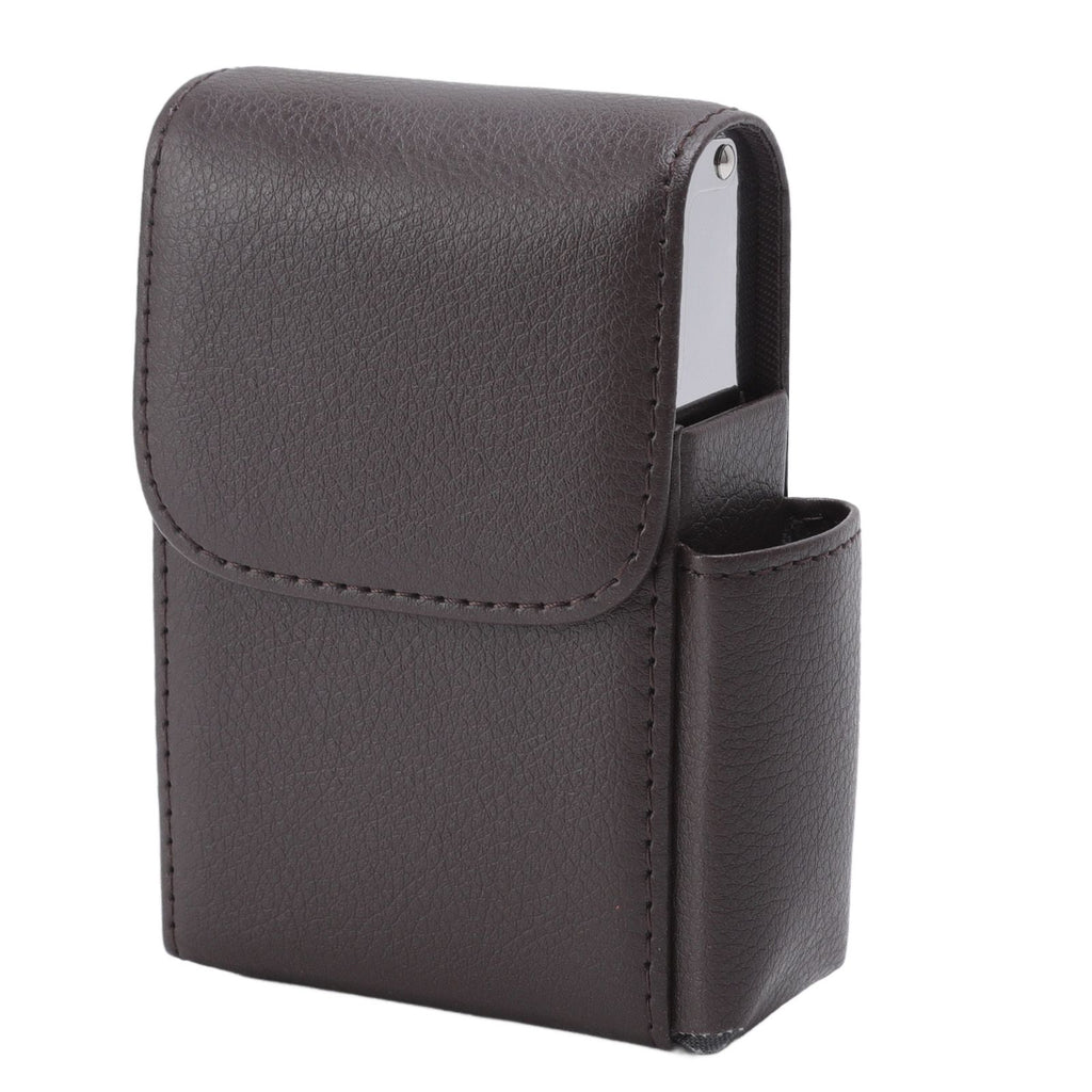 PU Leather Cigarette Box Anti Scratch Protective Storage Card Case with Lighter Holder Brown