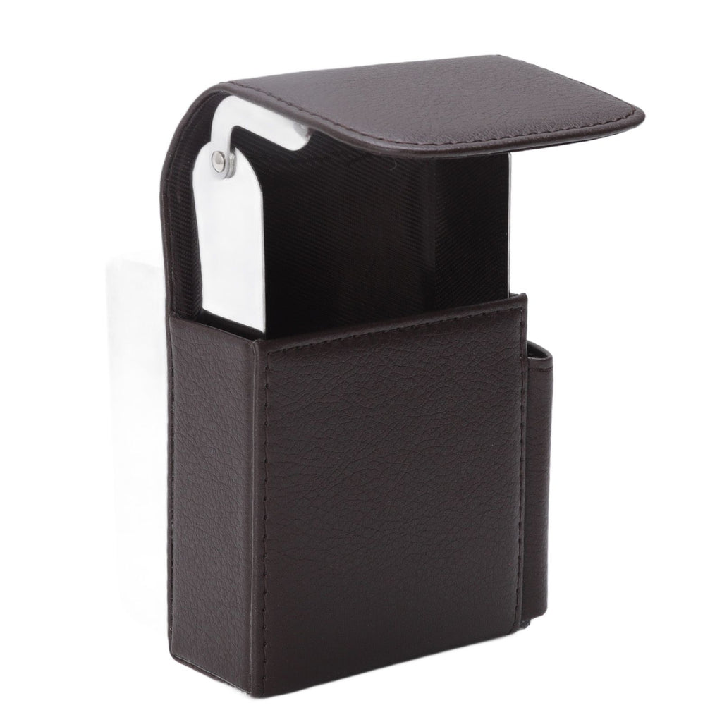 PU Leather Cigarette Box Anti Scratch Protective Storage Card Case with Lighter Holder Brown