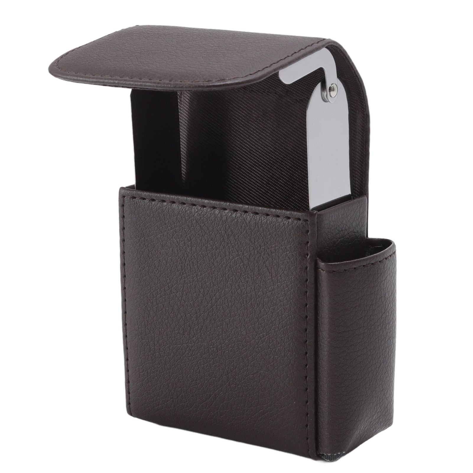 PU Leather Cigarette Box Anti Scratch Protective Storage Card Case with Lighter Holder Brown