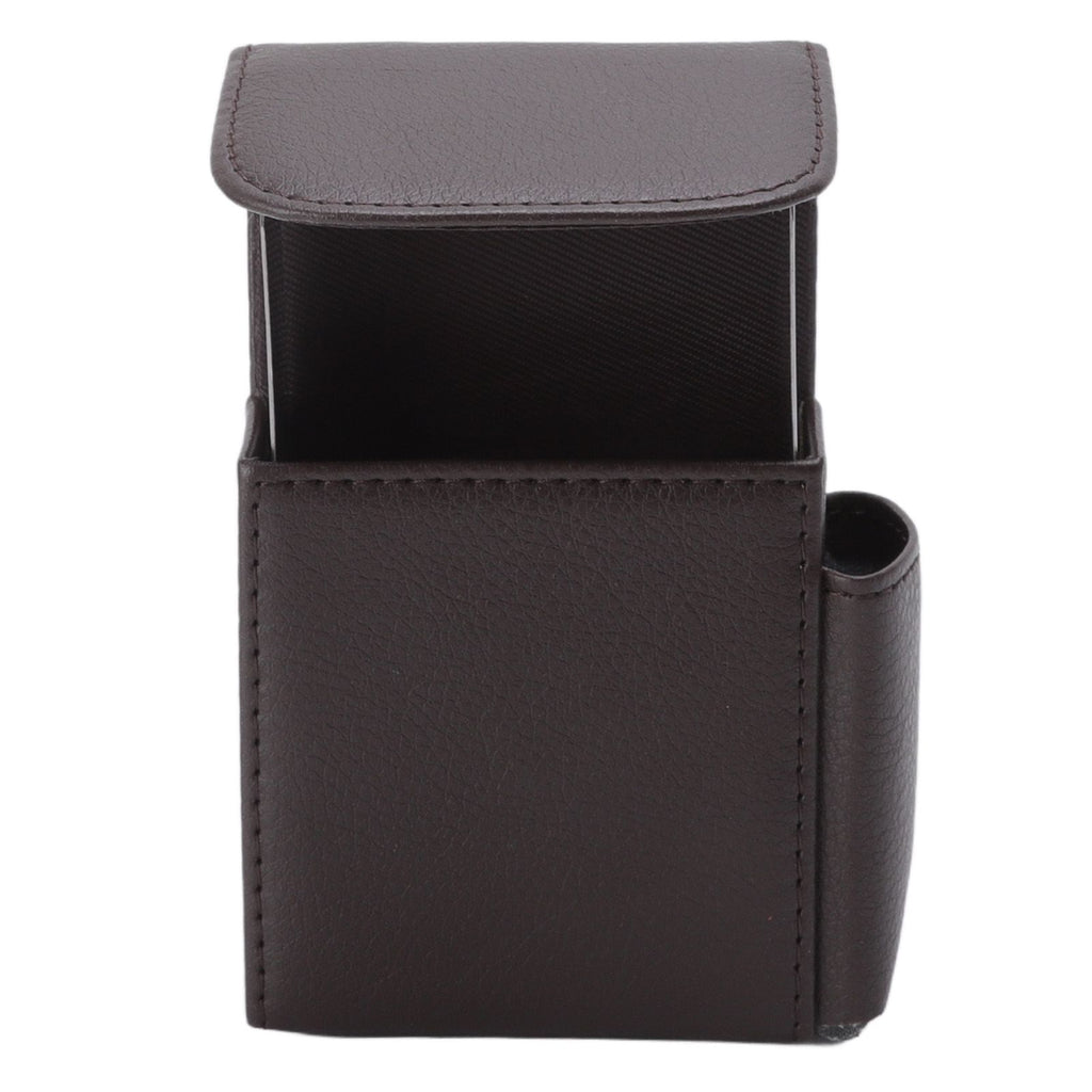 PU Leather Cigarette Box Anti Scratch Protective Storage Card Case with Lighter Holder Brown