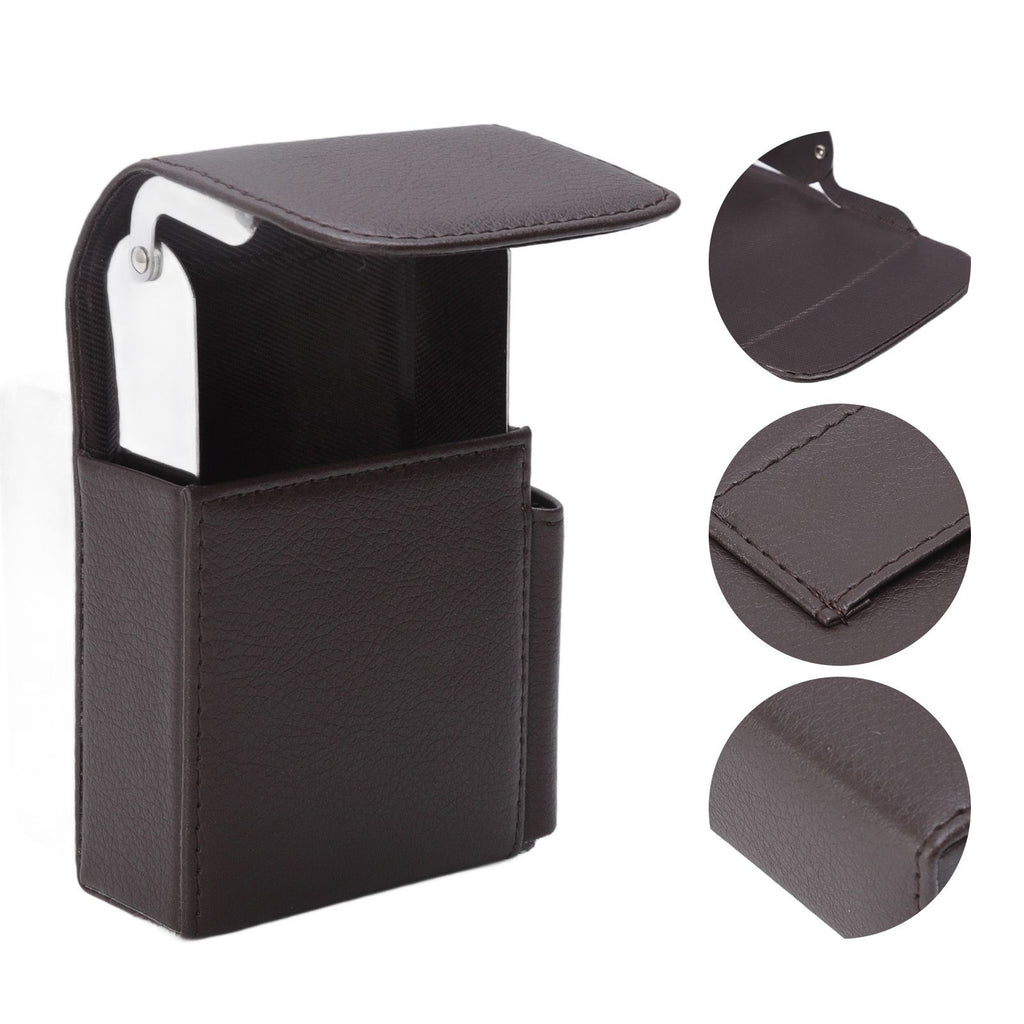 PU Leather Cigarette Box Anti Scratch Protective Storage Card Case with Lighter Holder Brown