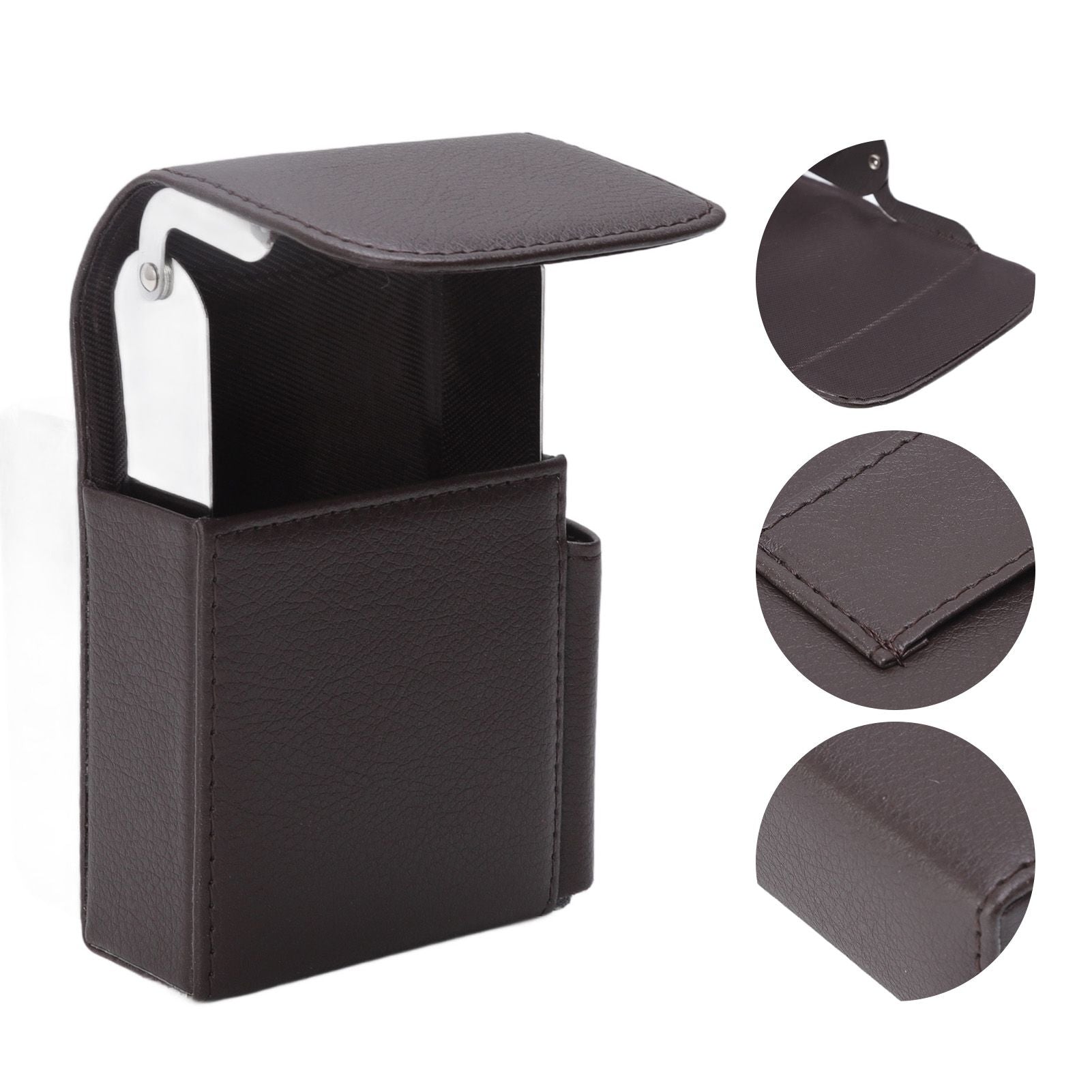 PU Leather Cigarette Box Anti Scratch Protective Storage Card Case with Lighter Holder Brown