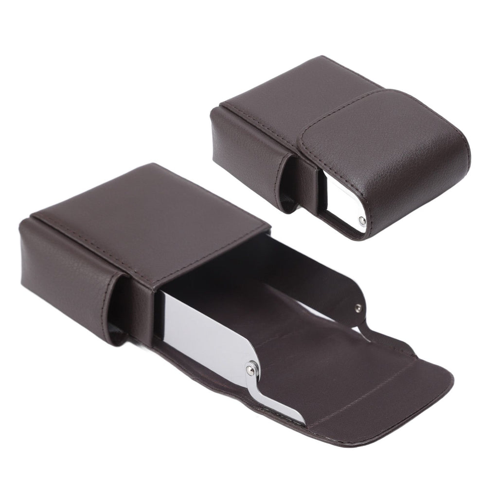 PU Leather Cigarette Box Anti Scratch Protective Storage Card Case with Lighter Holder Brown