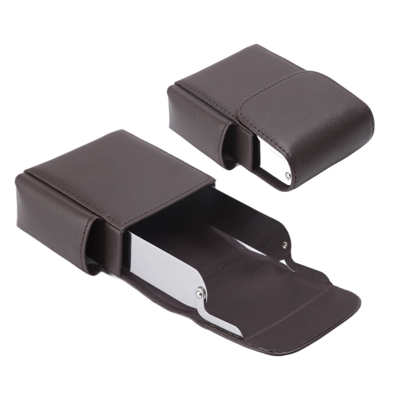 PU Leather Cigarette Box Anti Scratch Protective Storage Card Case with Lighter Holder Brown