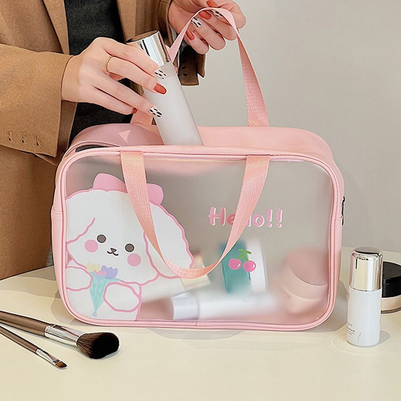 Clear Travel Bag Cherry Puppy Frosted Translucent Waterproof PVC Toiletry Bag Pouch for Washing L 12.2 X 3.9 X 7.9in
