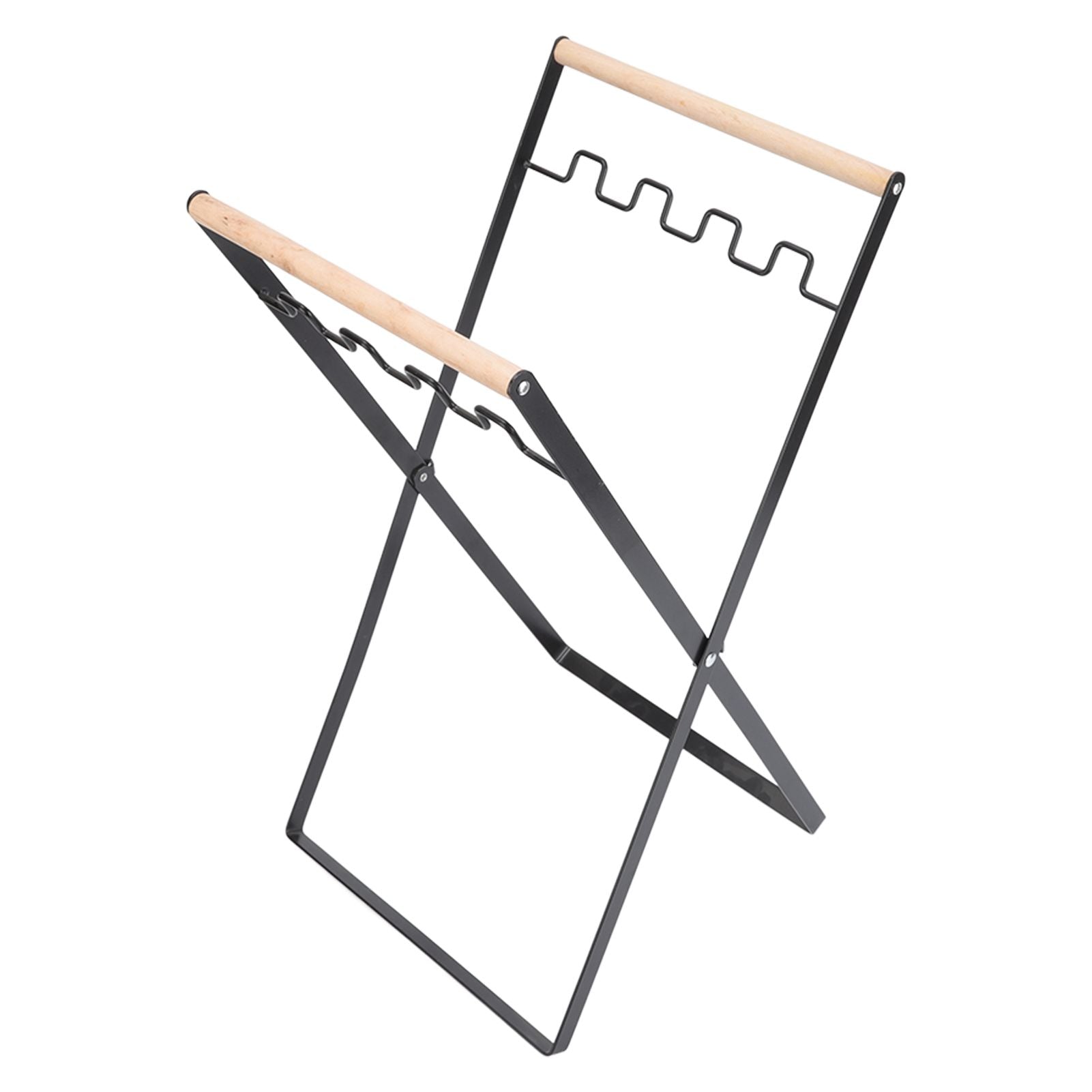 Trash Bag Holder Stand Rubber Wood Handle Iron Stand Flat Appearance Foldable Portable Garbage Bag Stand for Indoor Outdoor Use Black