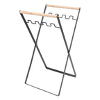 Trash Bag Holder Stand Rubber Wood Handle Iron Stand Flat Appearance Foldable Portable Garbage Bag Stand for Indoor Outdoor Use Black
