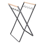 Trash Bag Holder Stand Rubber Wood Handle Iron Stand Flat Appearance Foldable Portable Garbage Bag Stand for Indoor Outdoor Use Black
