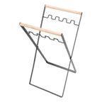 Trash Bag Holder Stand Rubber Wood Handle Iron Stand Flat Appearance Foldable Portable Garbage Bag Stand for Indoor Outdoor Use Black